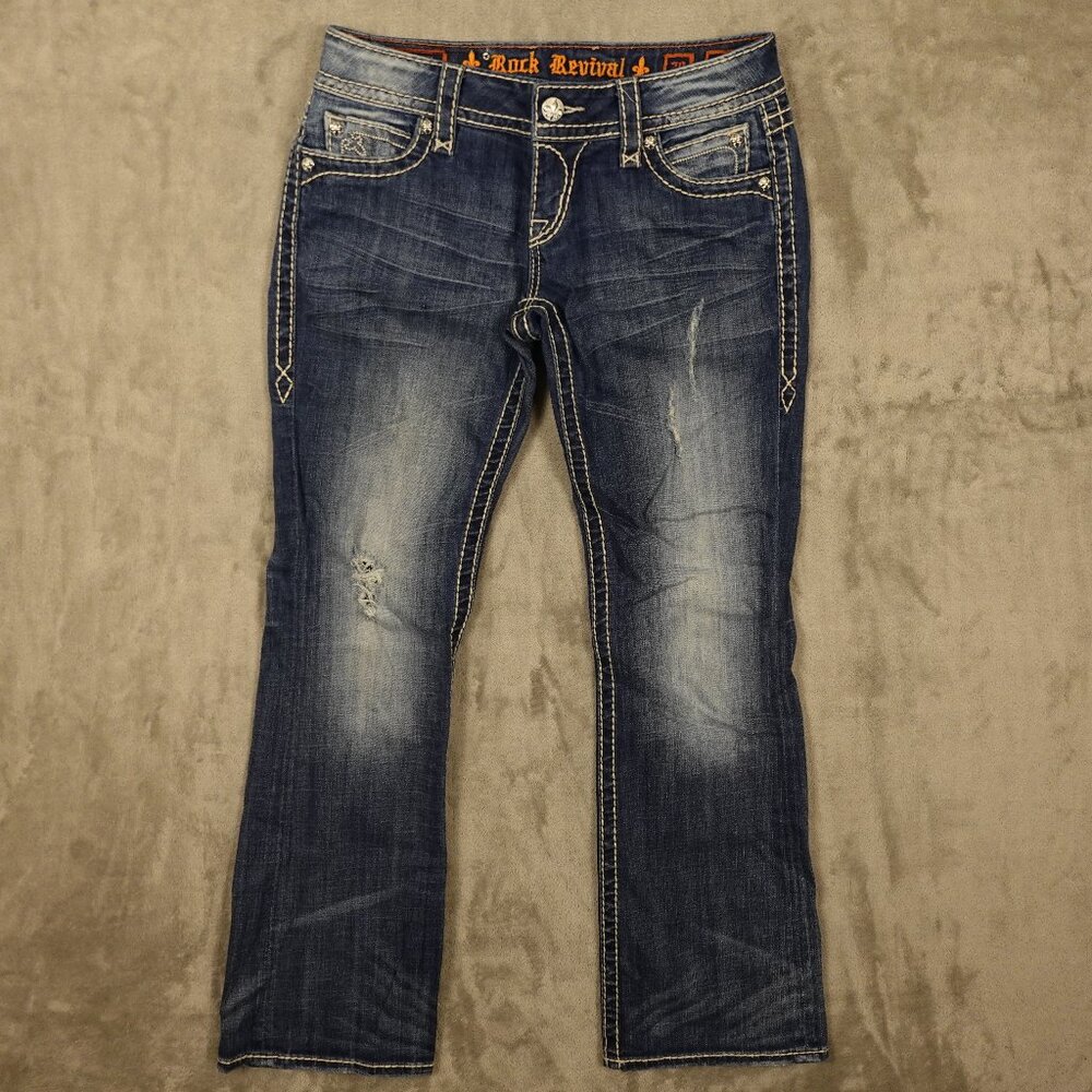 Rock Revival Jeans Jaime Easy Boot‎ women's 28 blue denim mid rise distressed